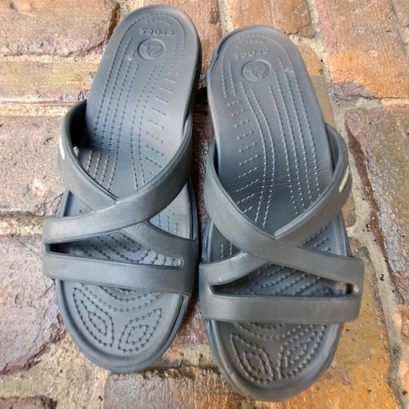 CROCS Womens Black Slide Sandals Size 10 B1 - Picture 1 of 5